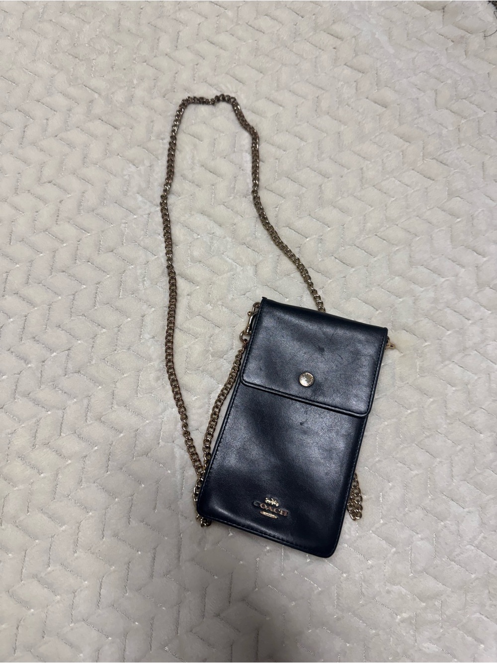 Coach Navy Leather Phone Crossbody with Gold Chain